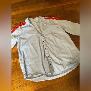 Zara basic blue button down shirt with red striped sleeves in a small